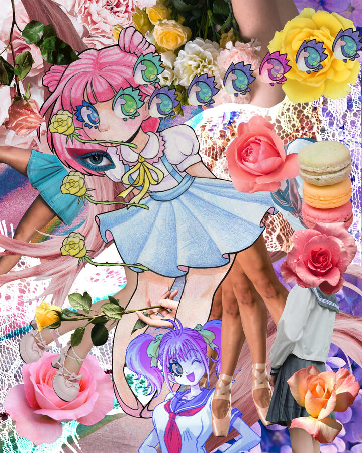 Variations on a Theme (2023) Color pencil, digital collage