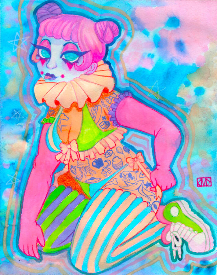 Clown 19 (2024) Watercolor &amp; color pencil