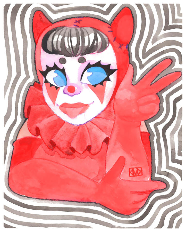 Devilish (2024) Watercolor, color pencil & gouache