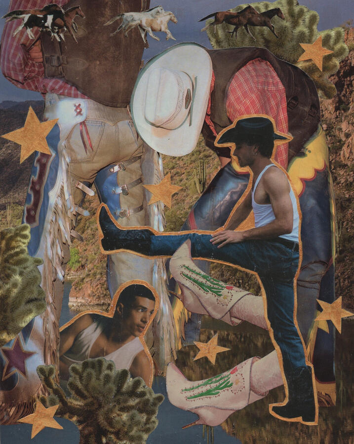 Cowboys (2024) Collage & acrylic on paper